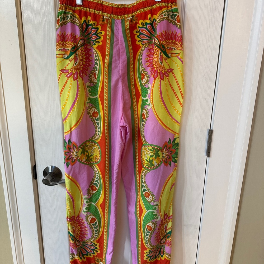 FARM RIO Women's Beach Toucans Scarf Printed Pants High Rise Elastic Waist Small - Picture 4 of 5